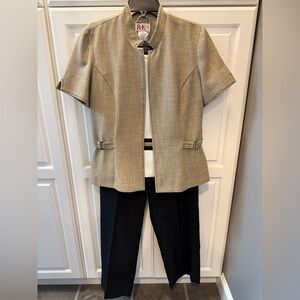 R&K Originals Size 12 Women's 3 Piece Pantsuit Outfit Blazer,Tank,Slacks Khaki